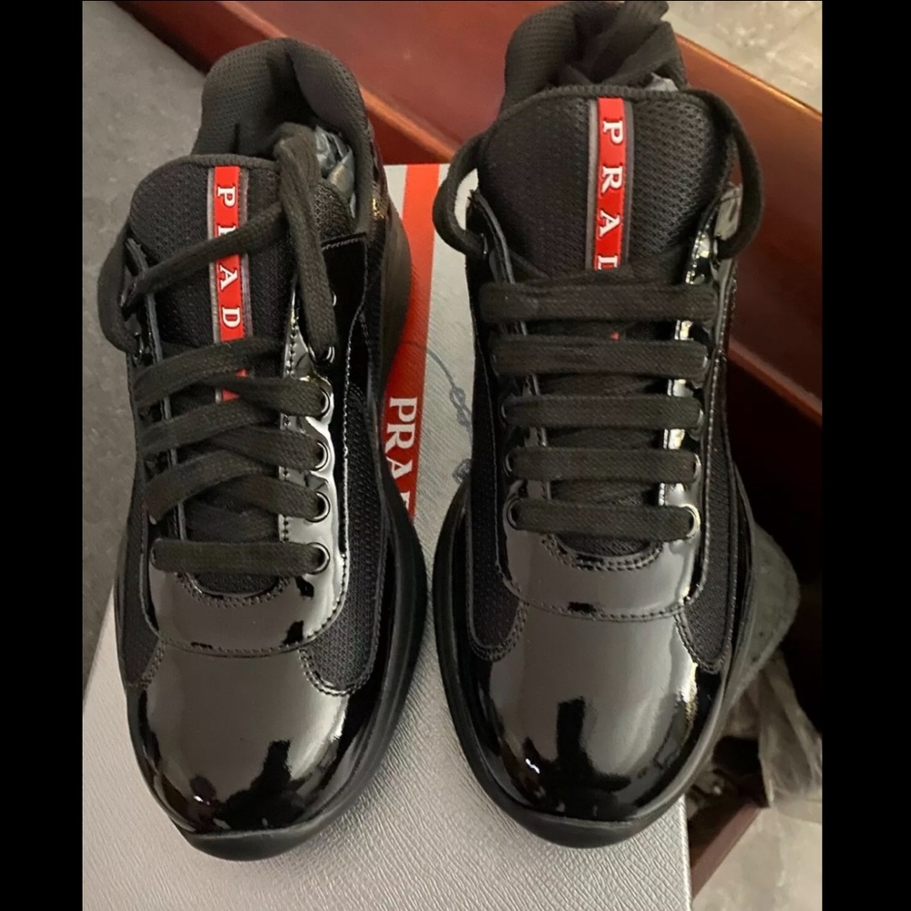 Prada Americas Cup Sneakers Black Patent Leather